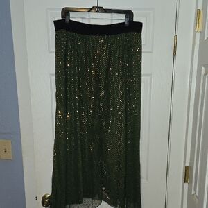 LuLaRoe Lucy Green Sequin Maxi Skirt
